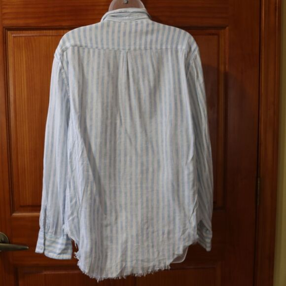 Aerie Blue and White Striped Button Down Popover Blouse Large - Picture 8 of 16